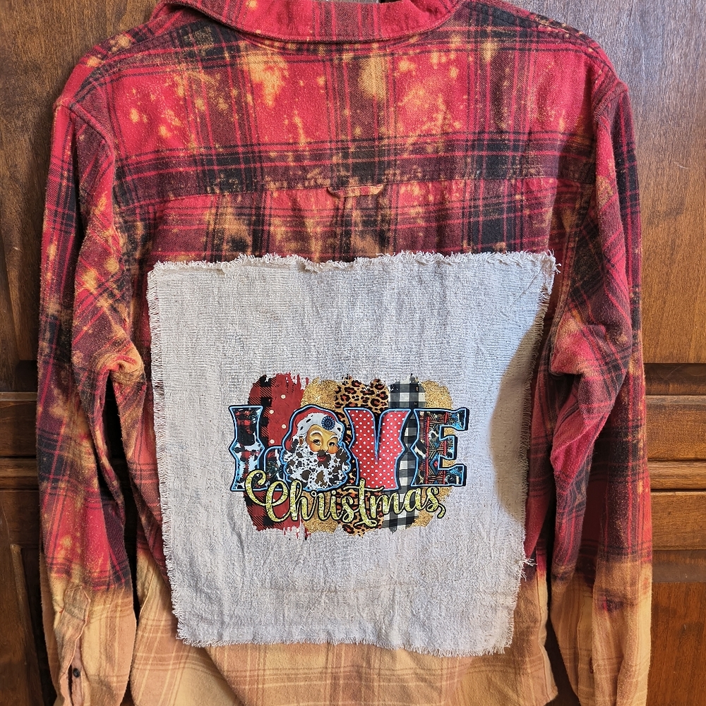 Red and Black Plaid Flannel bleached Christmas Shirt